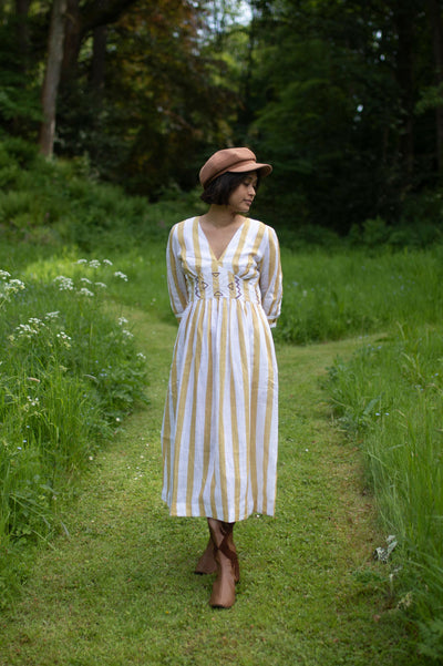 Tribal Dress - Embroidered-Yellow Stripes