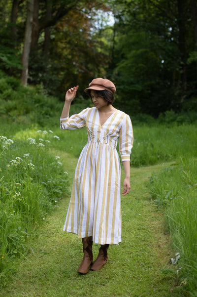 Tribal Dress - Embroidered-Yellow Stripes