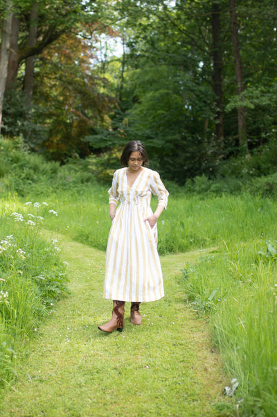 Tribal Dress - Embroidered-Yellow Stripes