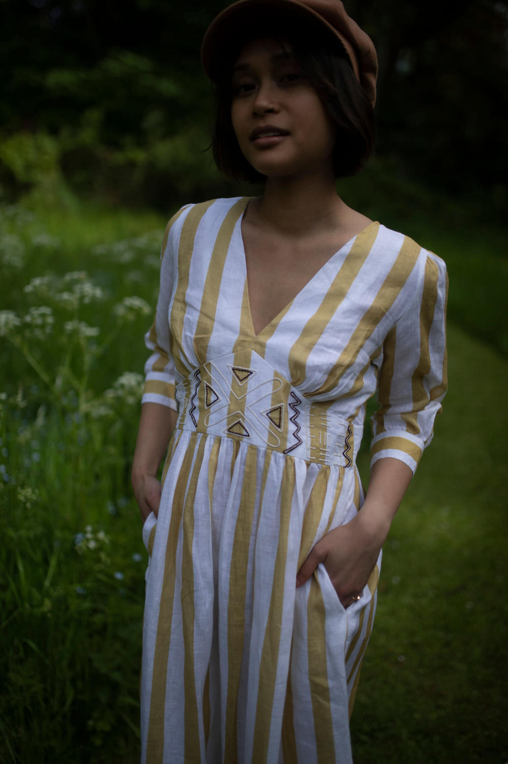 Tribal Dress - Embroidered-Yellow Stripes