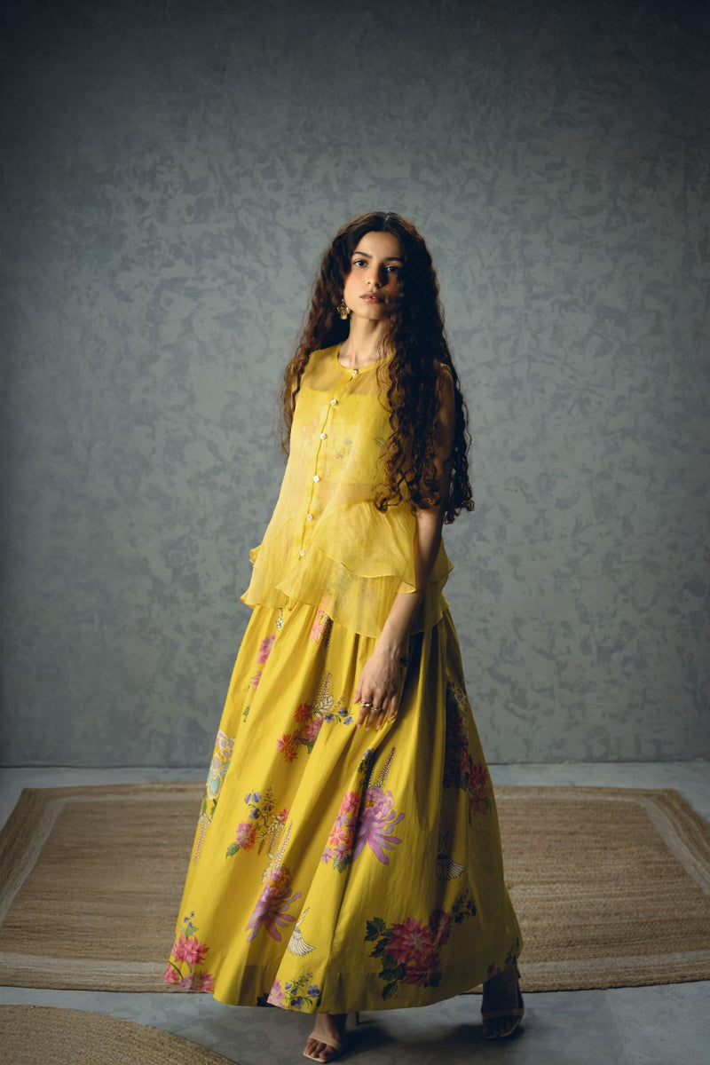 ALINA SKIRT SET-YELLOW poplin by Paulmi & Harsh in yellow color for women Worldwide