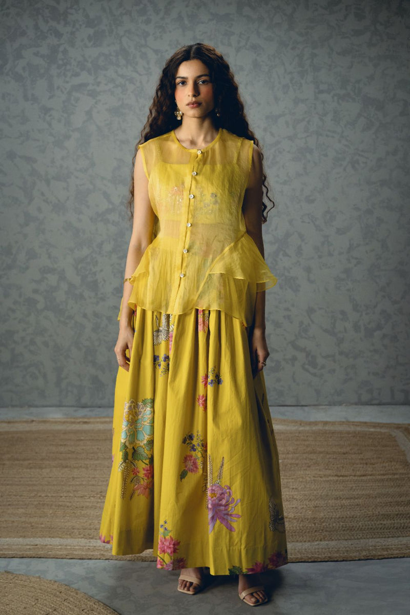 ALINA SKIRT SET-YELLOW poplin by Paulmi & Harsh in yellow color for women Worldwide