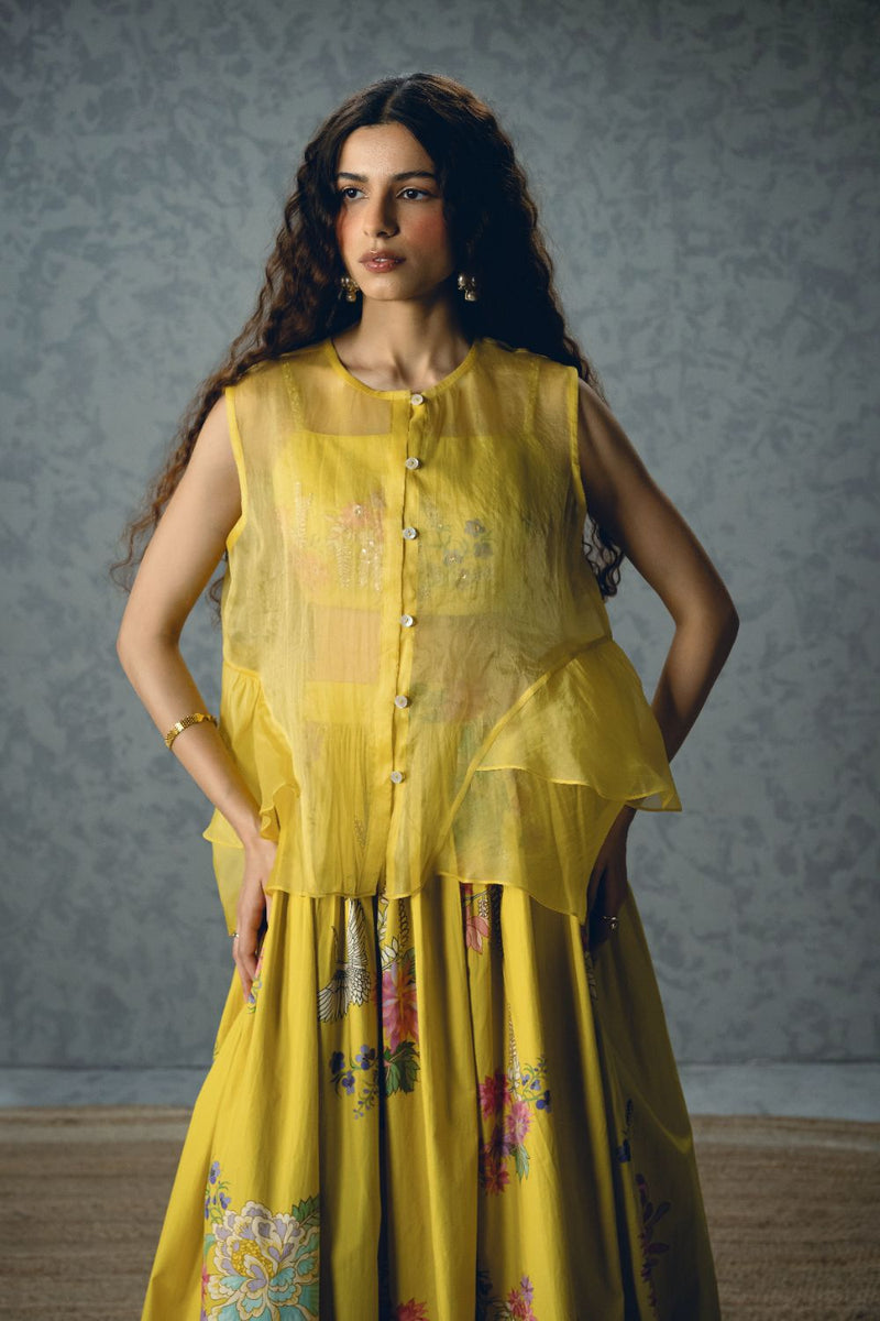 ALINA SKIRT SET-YELLOW poplin by Paulmi & Harsh in yellow color for women Worldwide