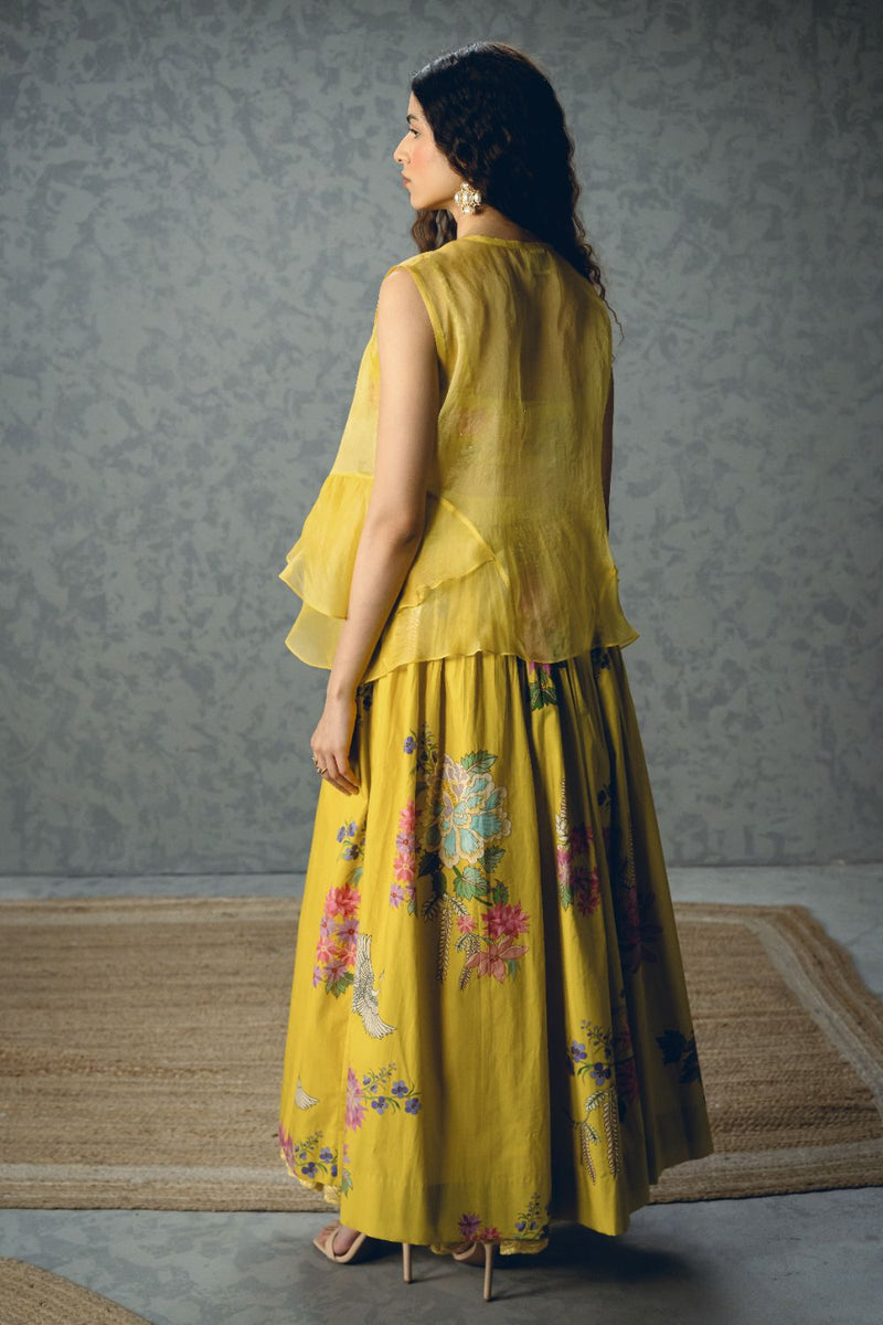 ALINA SKIRT SET-YELLOW poplin by Paulmi & Harsh in yellow color for women Worldwide