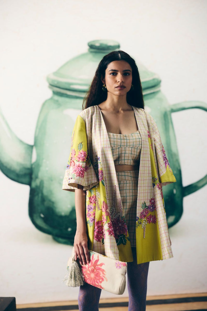 OHAAYA JACKET SET silk by Paulmi & Harsh in ivory color for women Worldwide