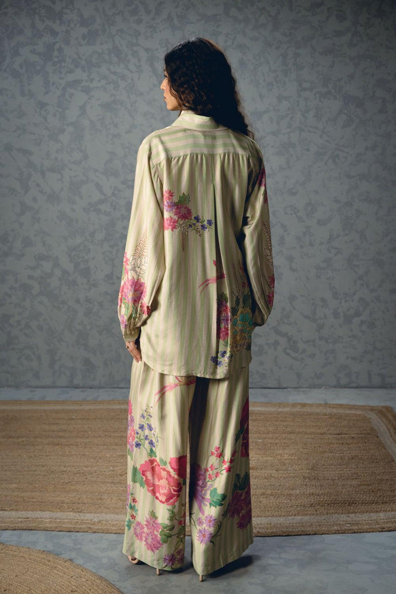 AIKA SATIN SET- GREEN silk by Paulmi & Harsh in green color for women Worldwide