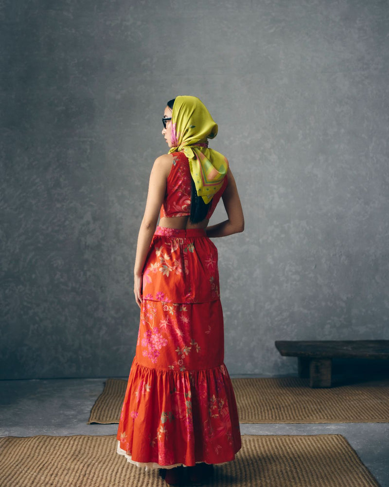 SELORA DRESS-RUST ORANGE poplin by Paulmi & Harsh in rust color for women Worldwide