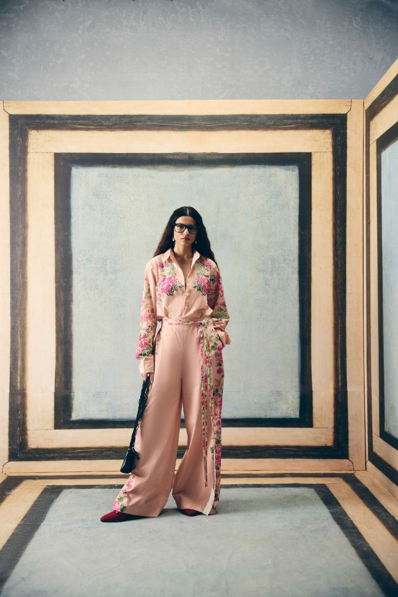 AIRI CO-ORD SET- PINK poplin by Paulmi & Harsh in pink color for women Worldwide