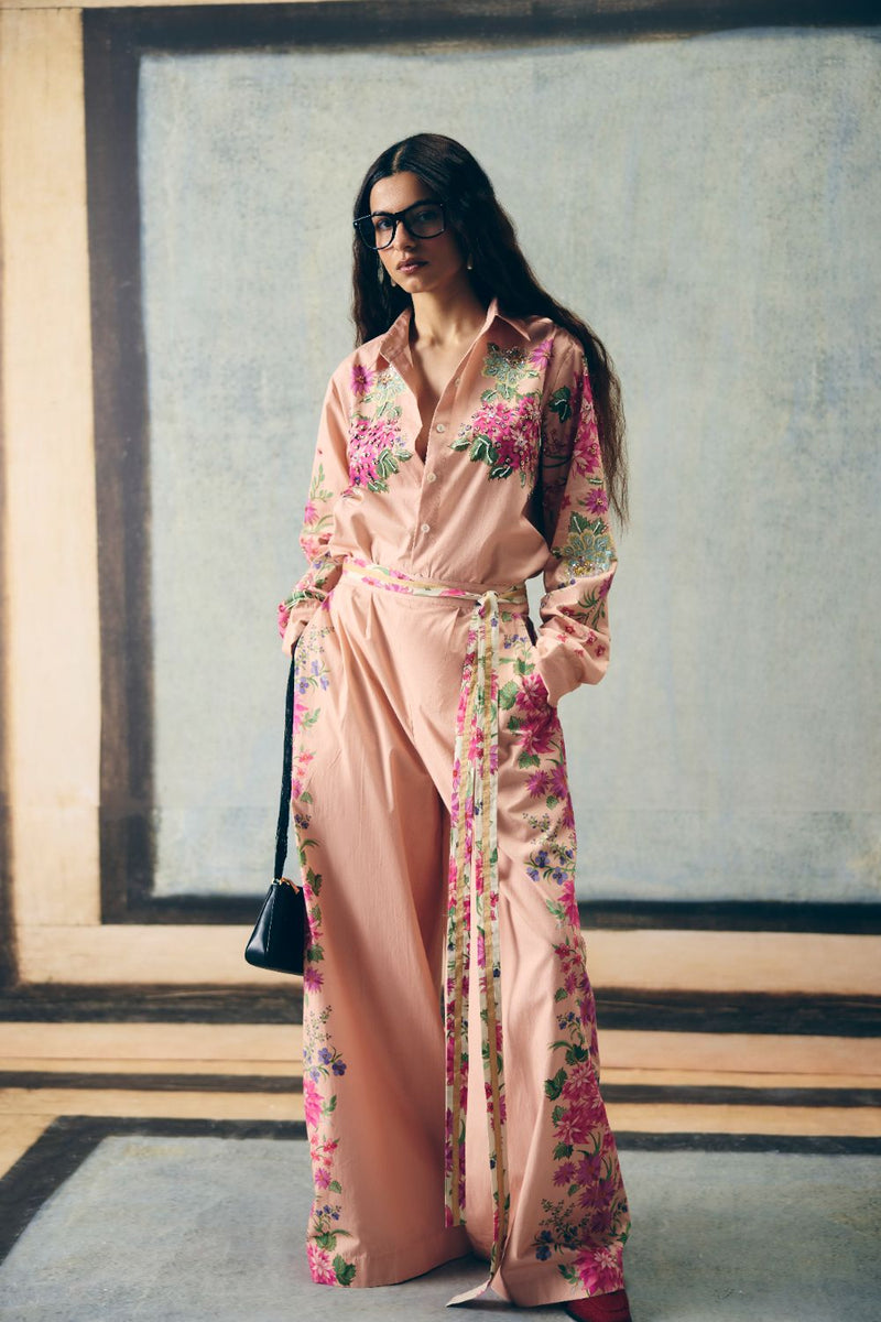 AIRI CO-ORD SET- PINK poplin by Paulmi & Harsh in pink color for women Worldwide