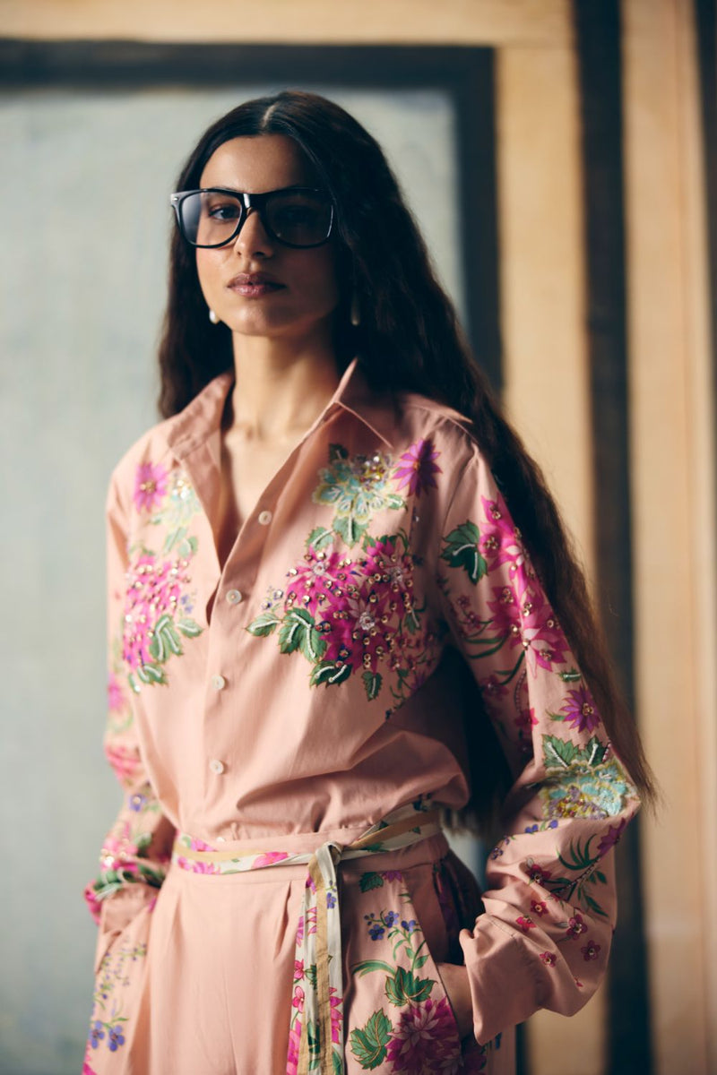 AIRI CO-ORD SET- PINK poplin by Paulmi & Harsh in pink color for women Worldwide