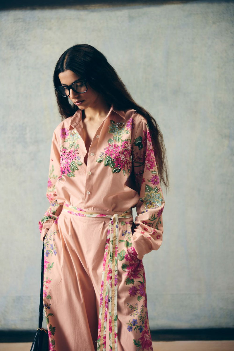 AIRI CO-ORD SET- PINK poplin by Paulmi & Harsh in pink color for women Worldwide