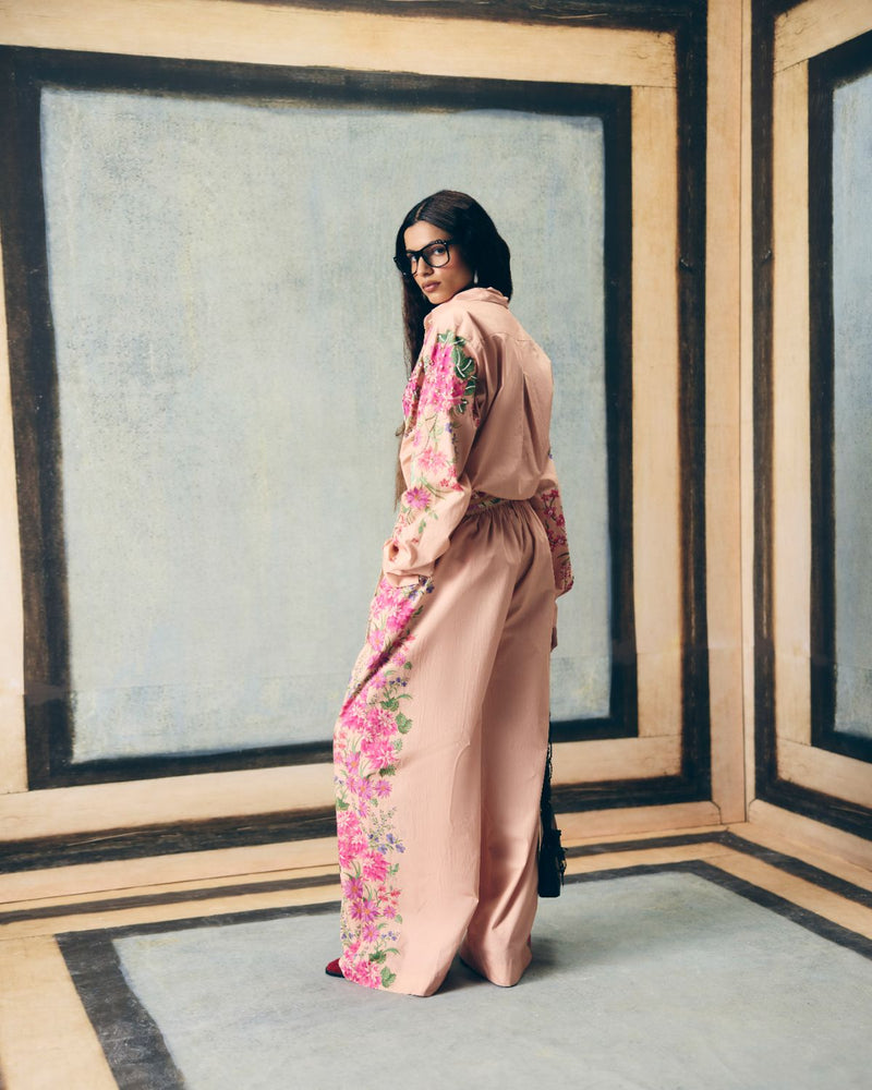 AIRI CO-ORD SET- PINK poplin by Paulmi & Harsh in pink color for women Worldwide