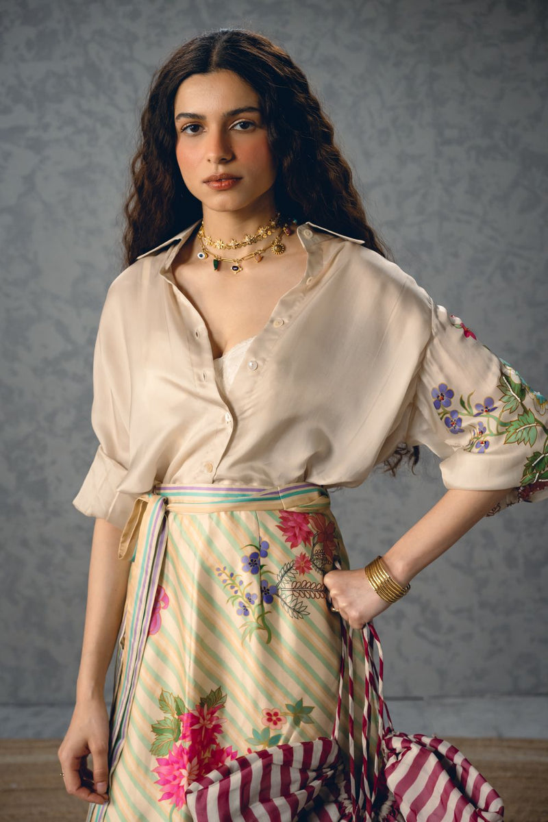 LYA SKIRT SET satin by Paulmi & Harsh in white color for women Worldwide