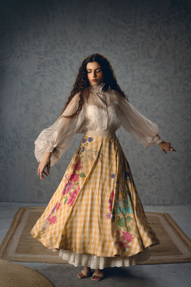 SUNLIT SET organza by Paulmi & Harsh in yellow color for women Worldwide