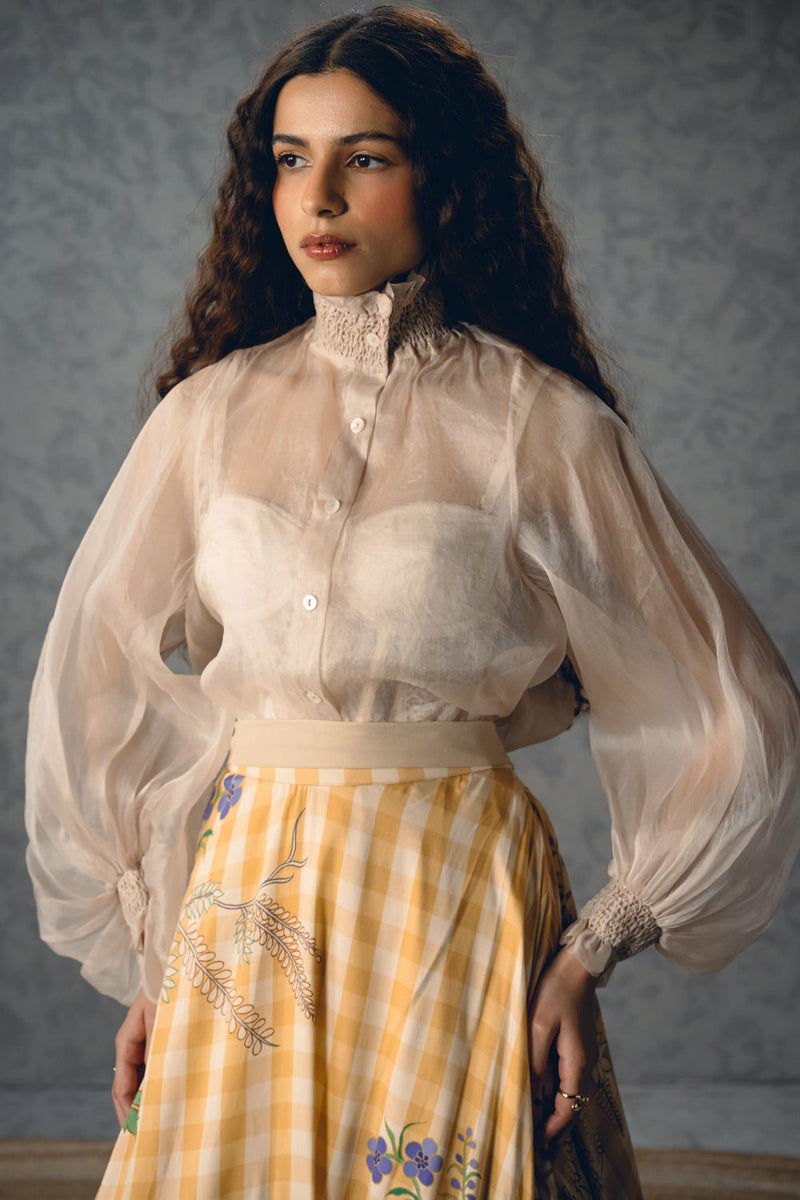 SUNLIT SET organza by Paulmi & Harsh in yellow color for women Worldwide