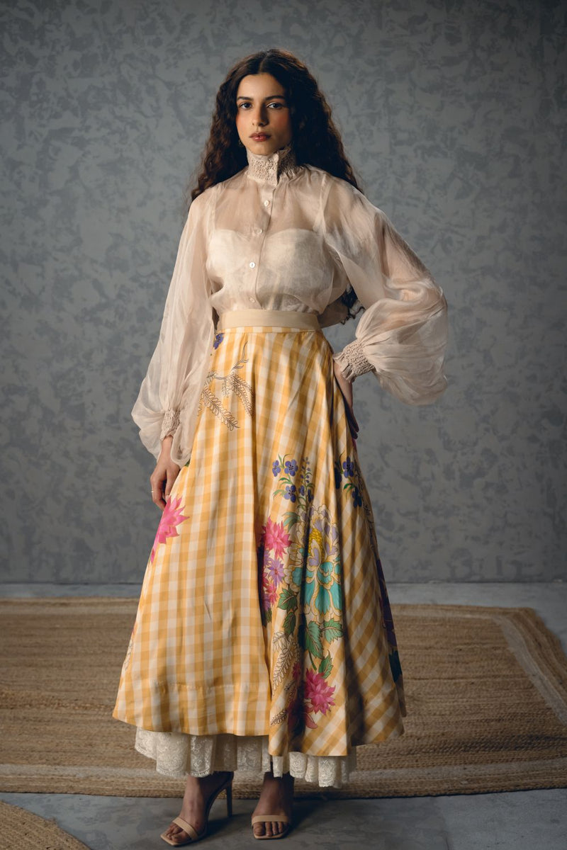 SUNLIT SET organza by Paulmi & Harsh in yellow color for women Worldwide