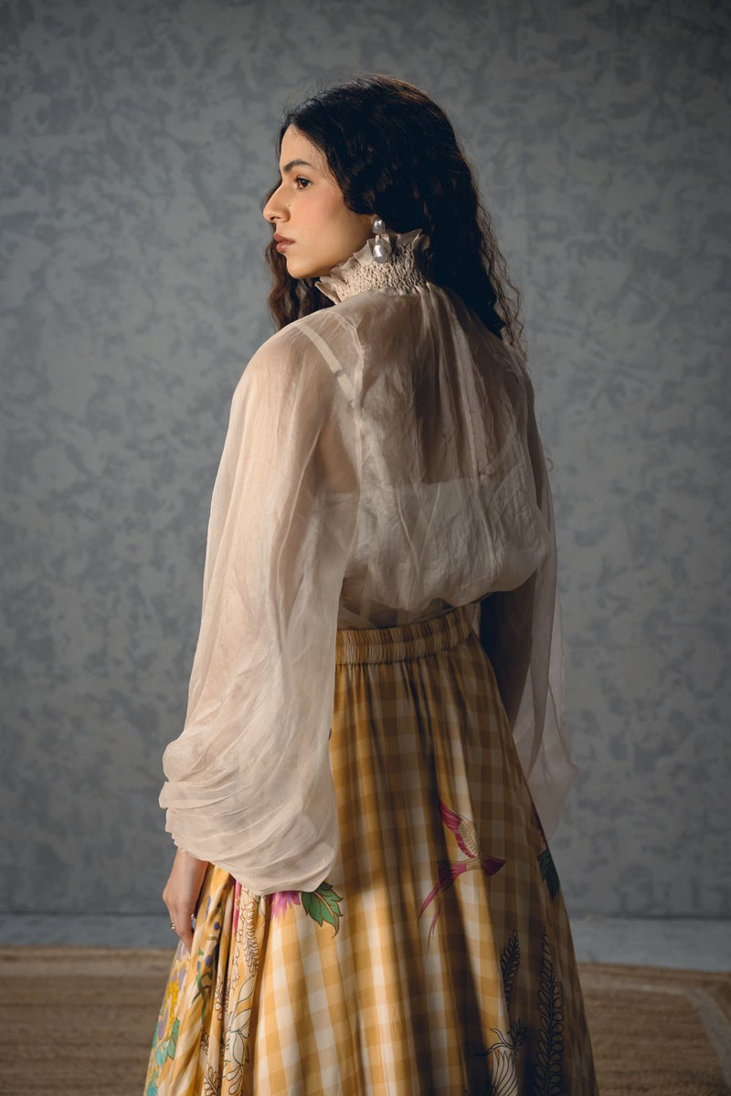 SUNLIT SET organza by Paulmi & Harsh in yellow color for women Worldwide