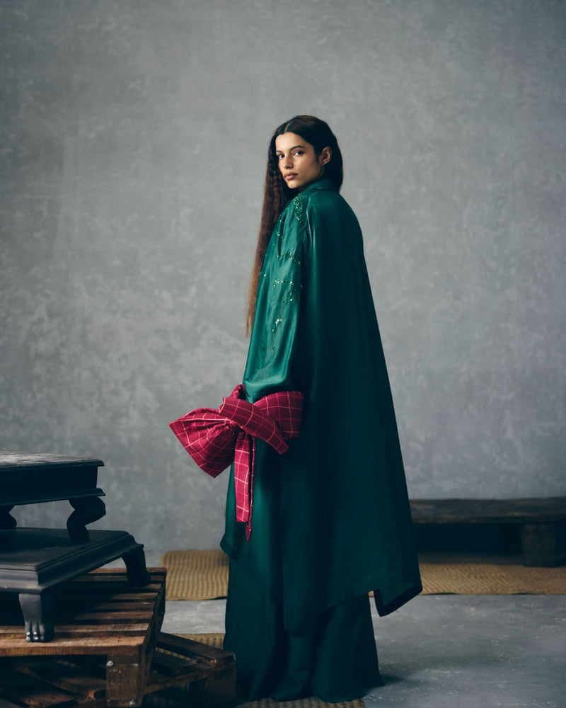 WASABI JUMPSUIT SET organza by Paulmi & Harsh in green color for women Worldwide