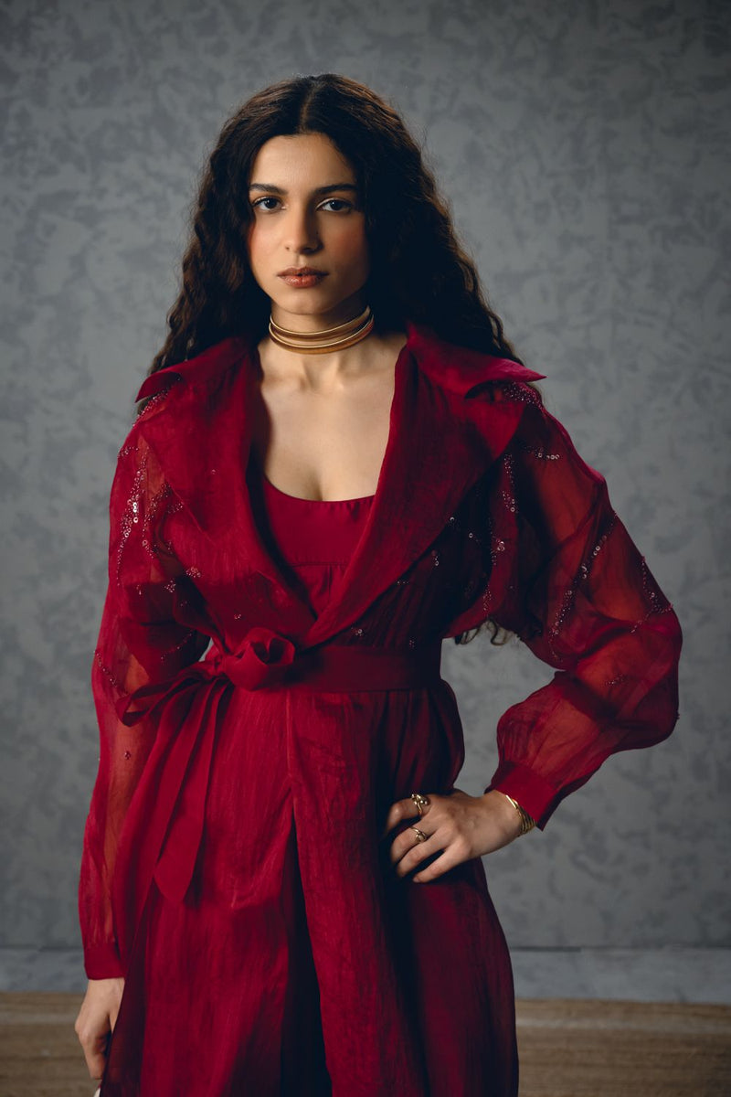 NAMI JACKET SET- BURGANDY organza by Paulmi & Harsh for women Worldwide