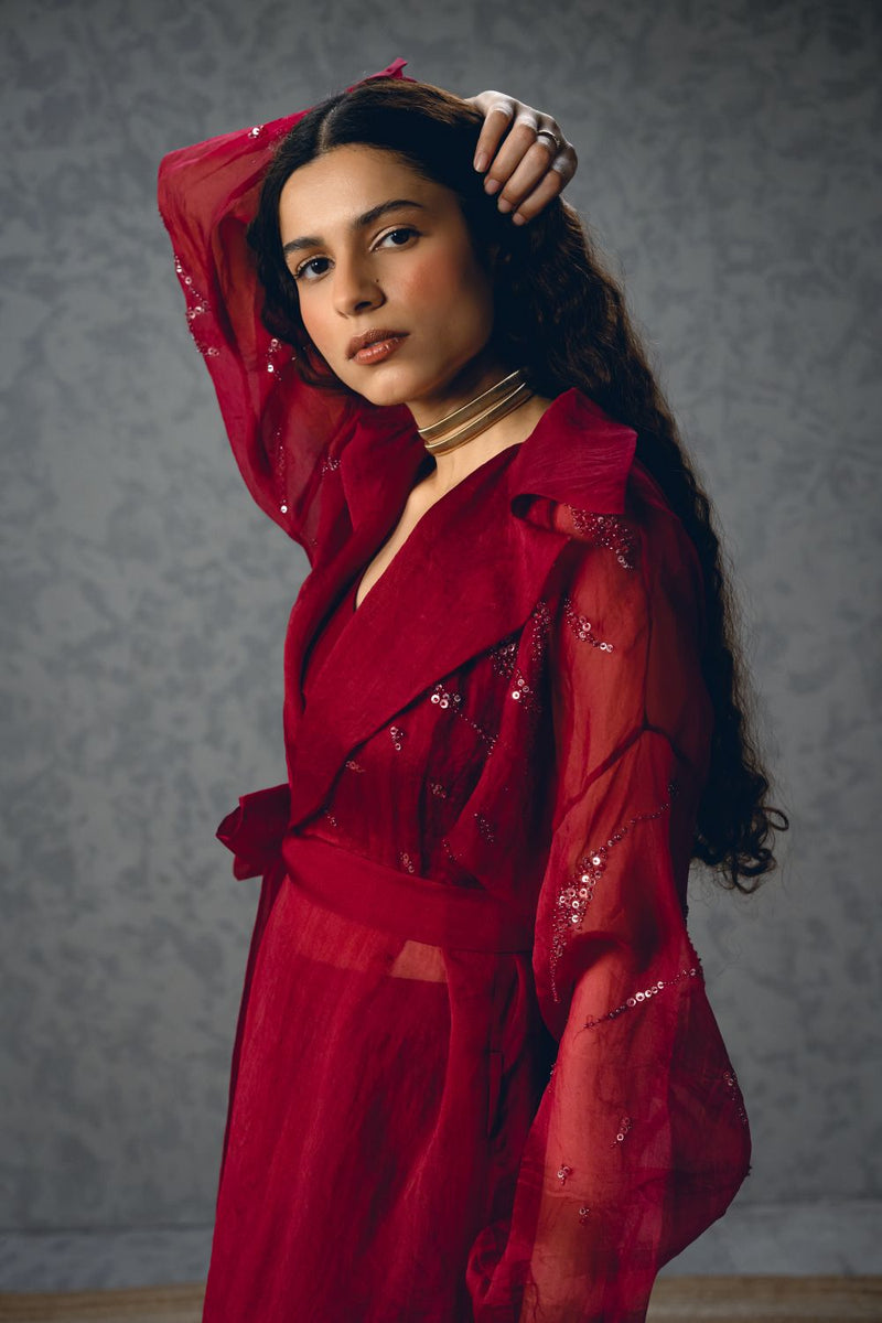 NAMI JACKET SET- BURGANDY organza by Paulmi & Harsh for women Worldwide