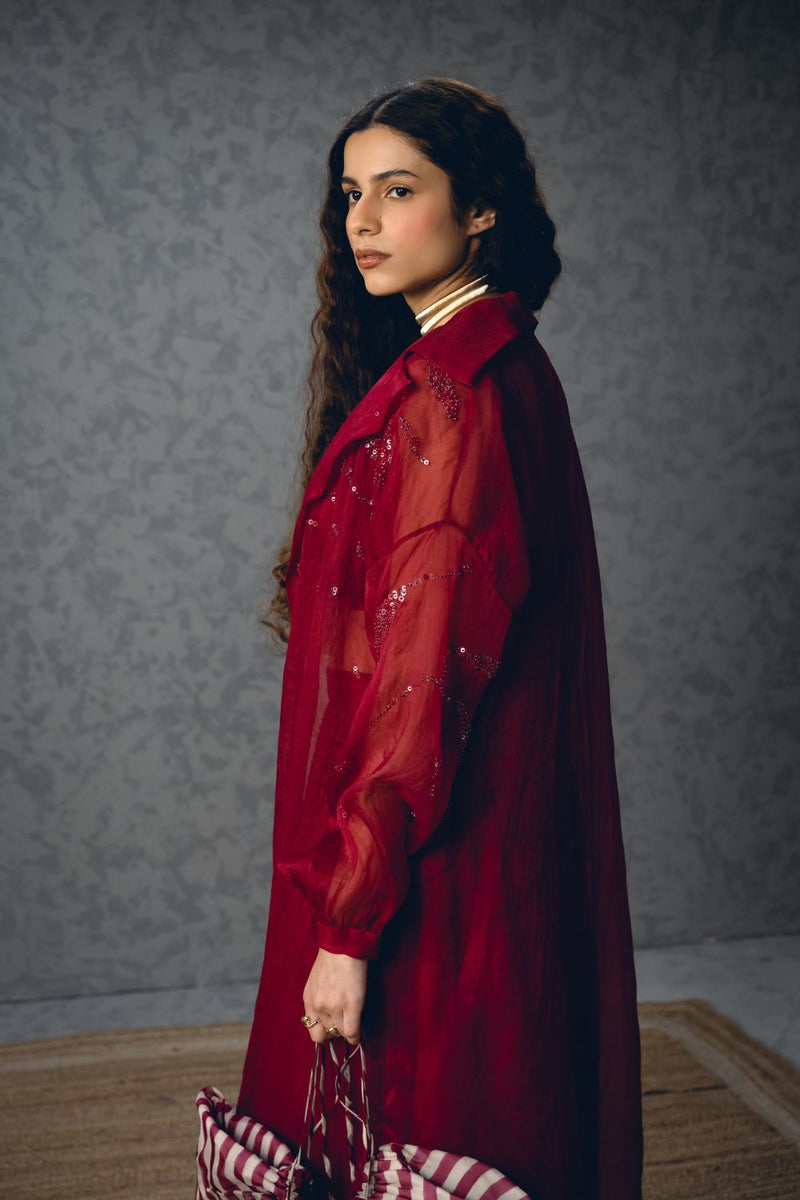 NAMI JACKET SET- BURGANDY organza by Paulmi & Harsh for women Worldwide