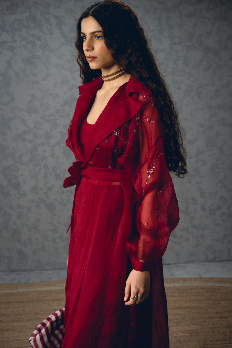 NAMI JACKET SET- BURGANDY organza by Paulmi & Harsh for women Worldwide