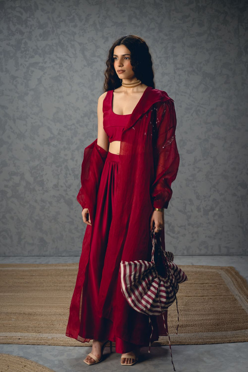 NAMI JACKET SET- BURGANDY organza by Paulmi & Harsh for women Worldwide