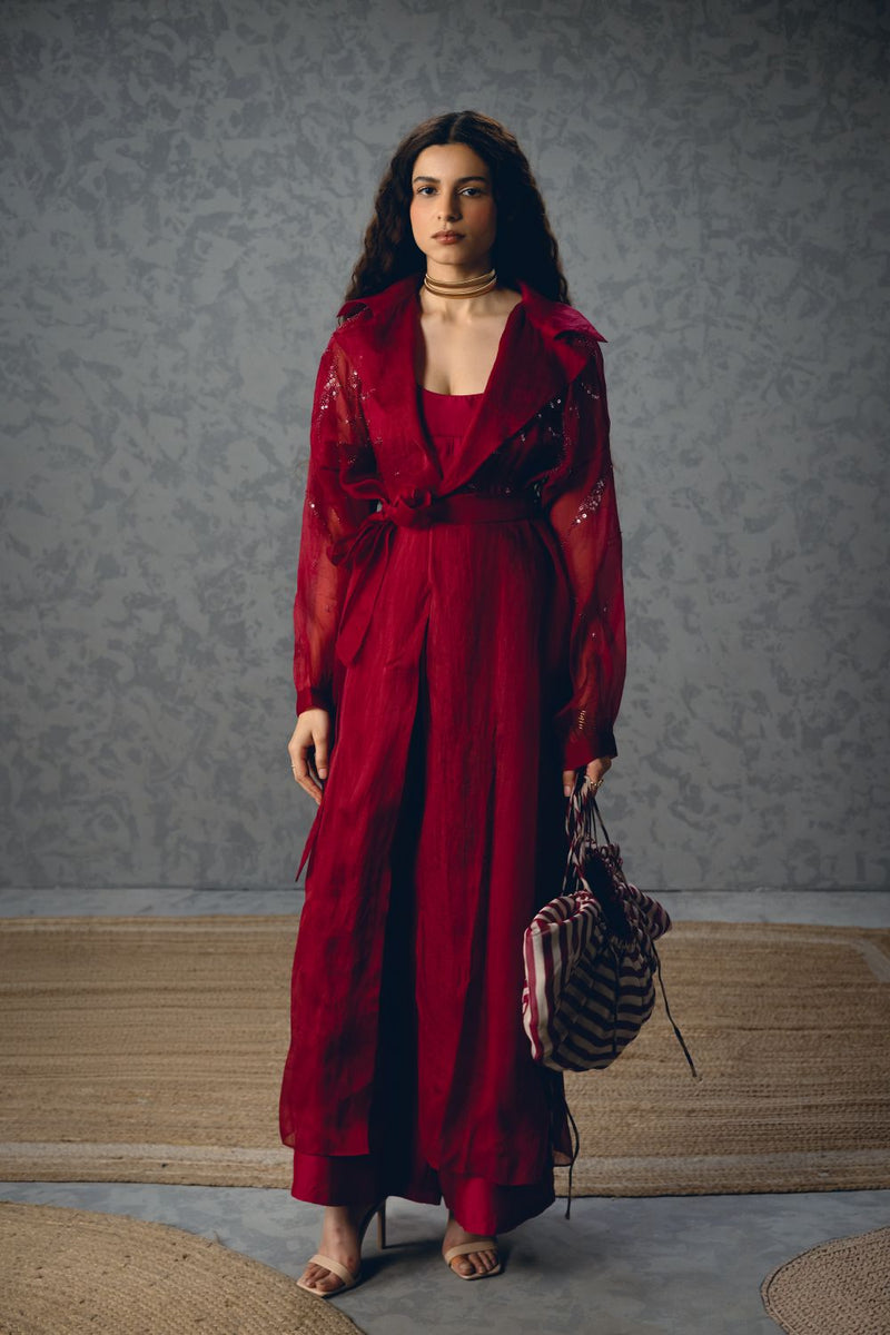 NAMI JACKET SET- BURGANDY organza by Paulmi & Harsh for women Worldwide