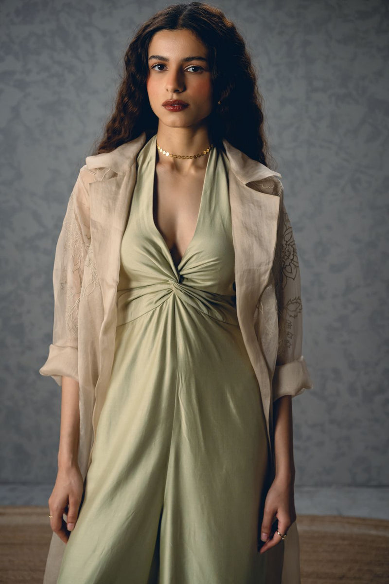 SHINJU JUMPSUIT SET- MINT organza by Paulmi & Harsh in mint color for women Worldwide