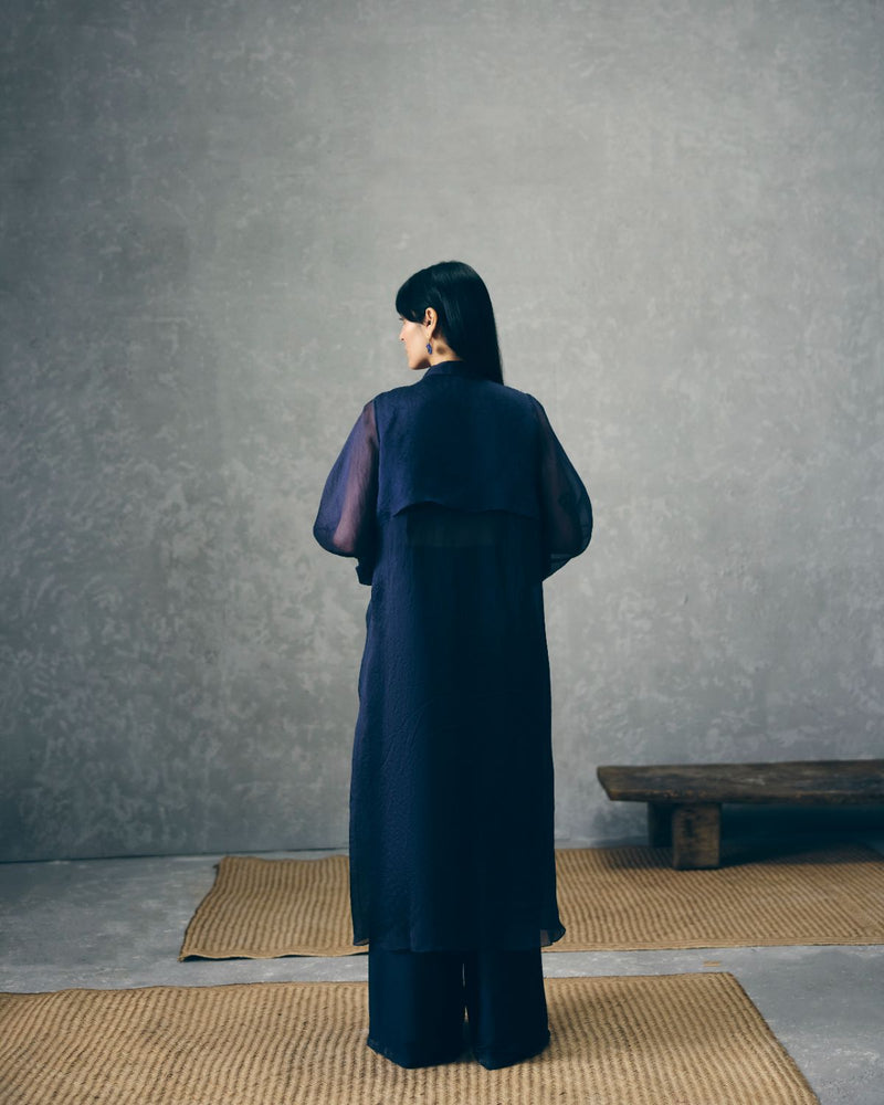 NAMI JACKET SET- NAVY BLUE organza by Paulmi & Harsh in blue color for women Worldwide