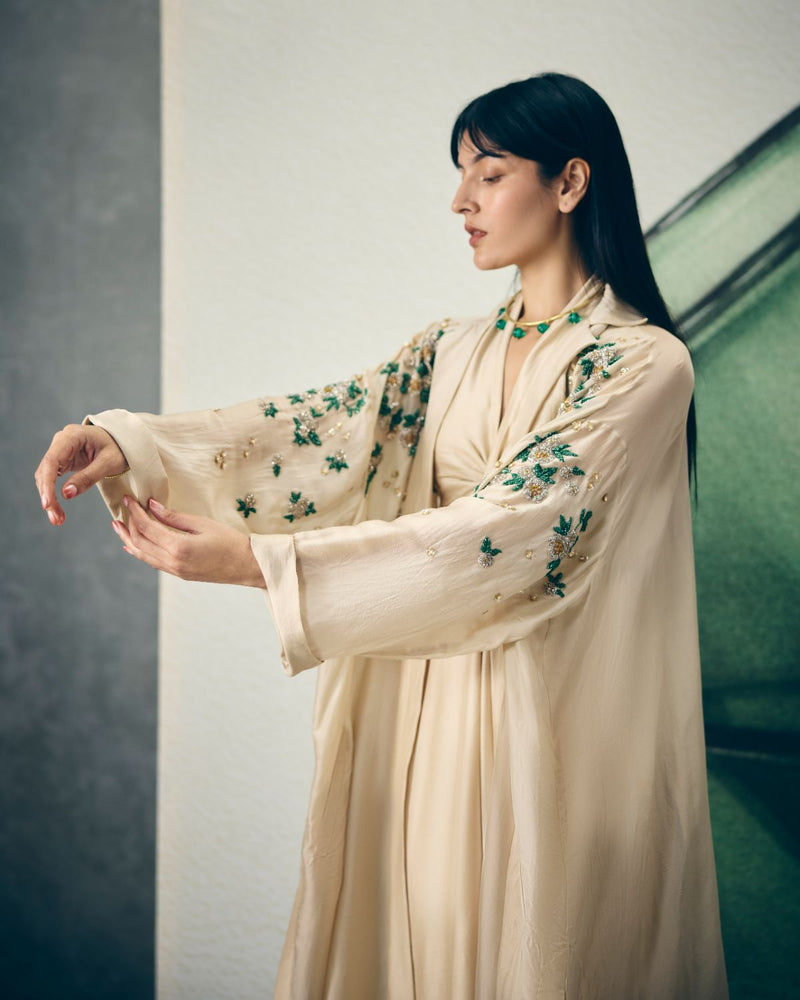 SHINJU JUMPSUIT SET- IVORY organza by Paulmi & Harsh in ivory color for women Worldwide