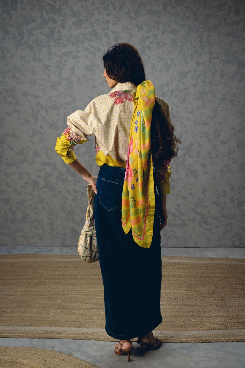 JADE SHIRT- IVORY satin by Paulmi & Harsh in yellow color for women Worldwide