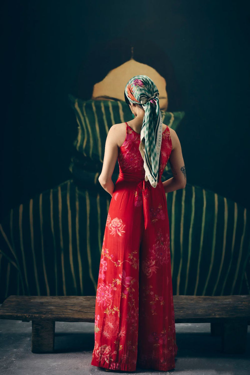 ALAYA JUMPSUIT by Paulmi & Harsh in red color for women Worldwide