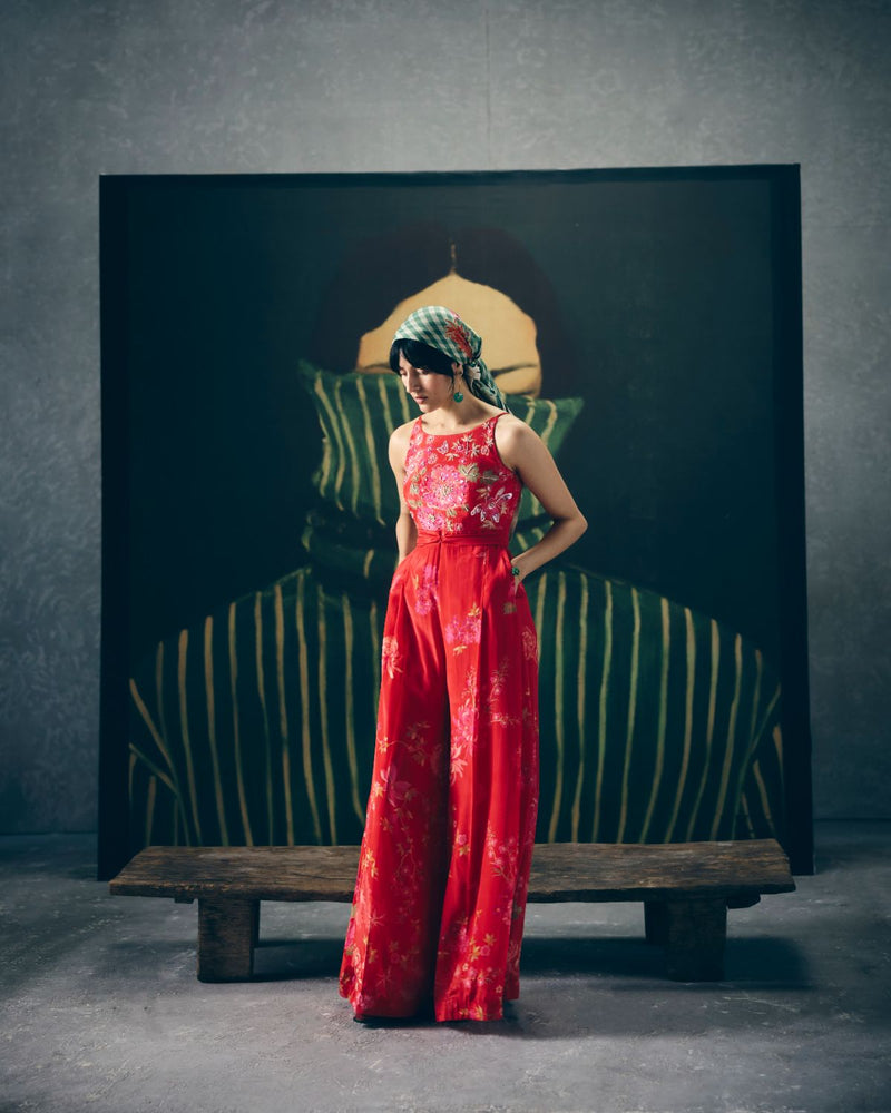 ALAYA JUMPSUIT by Paulmi & Harsh in red color for women Worldwide