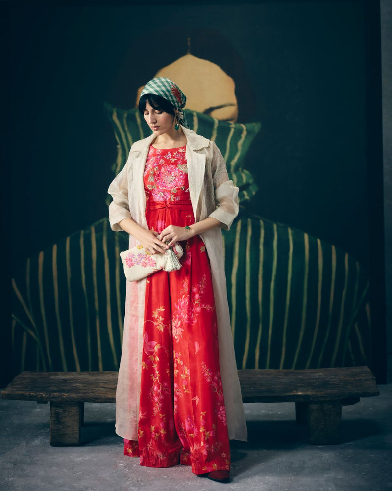 ALAYA JUMPSUIT by Paulmi & Harsh in red color for women Worldwide