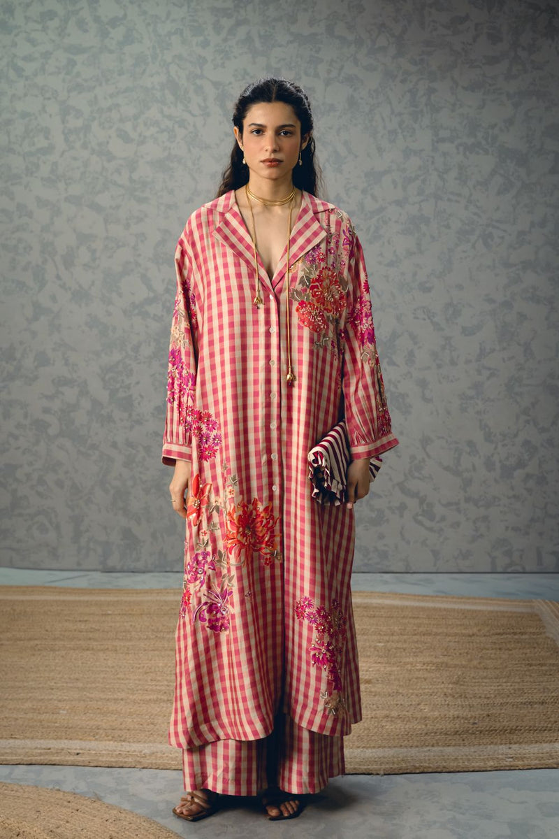 EMY KURTA SET silk by Paulmi & Harsh in pink color for women Worldwide