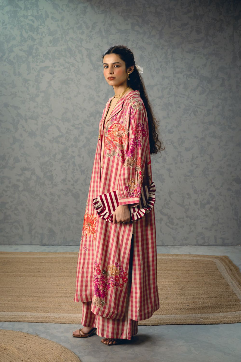 EMY KURTA SET silk by Paulmi & Harsh in pink color for women Worldwide