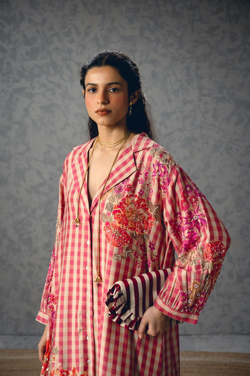 EMY KURTA SET silk by Paulmi & Harsh in pink color for women Worldwide