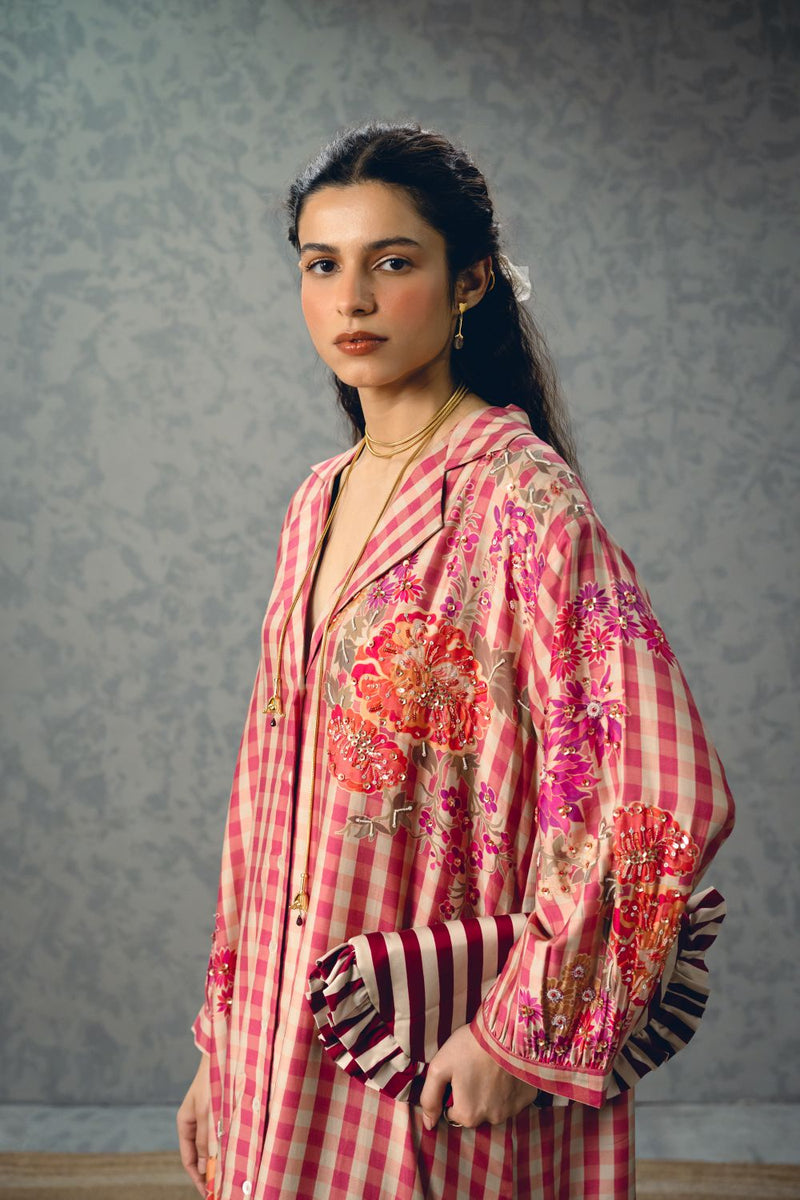 EMY KURTA SET silk by Paulmi & Harsh in pink color for women Worldwide