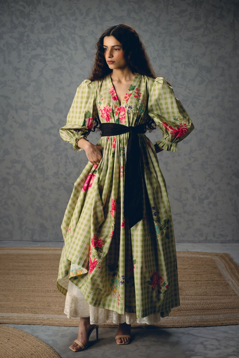 ANNA DRESS poplin by Paulmi & Harsh in green color for women Worldwide