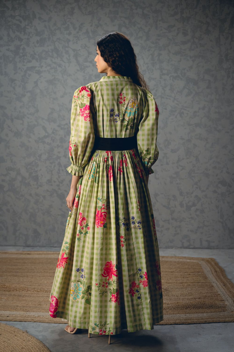 ANNA DRESS poplin by Paulmi & Harsh in green color for women Worldwide