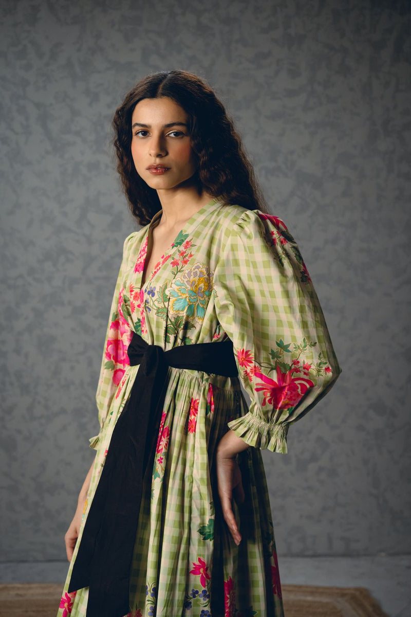 ANNA DRESS poplin by Paulmi & Harsh in green color for women Worldwide