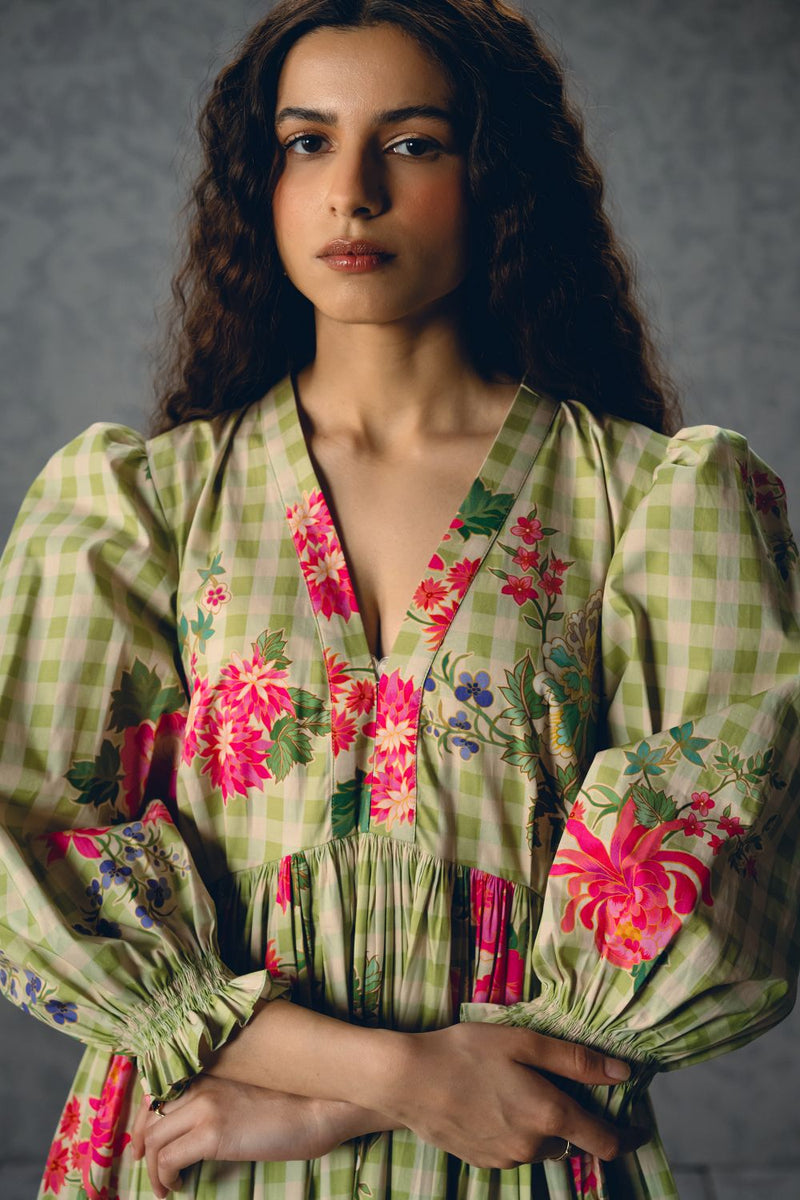 ANNA DRESS poplin by Paulmi & Harsh in green color for women Worldwide