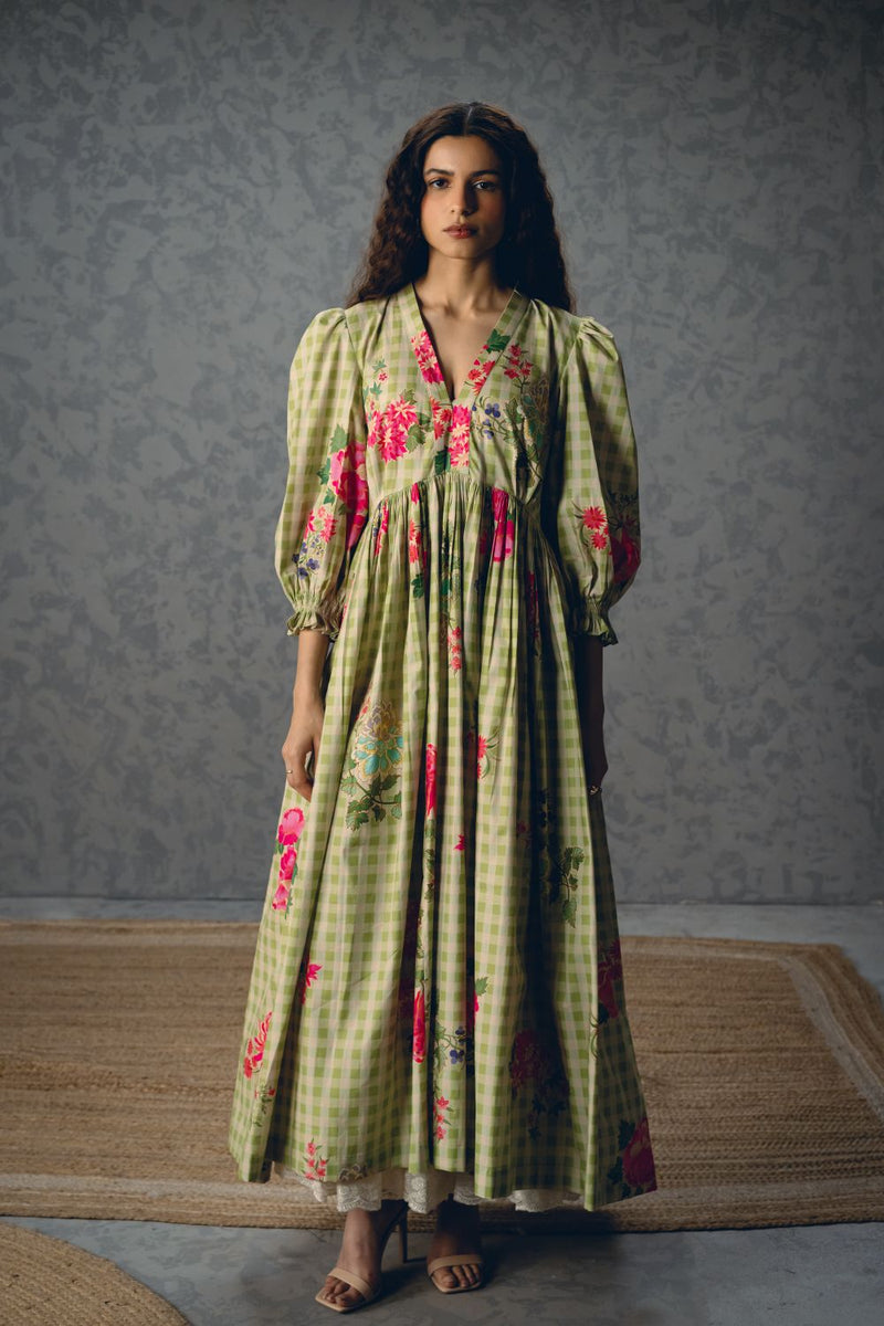 ANNA DRESS poplin by Paulmi & Harsh in green color for women Worldwide