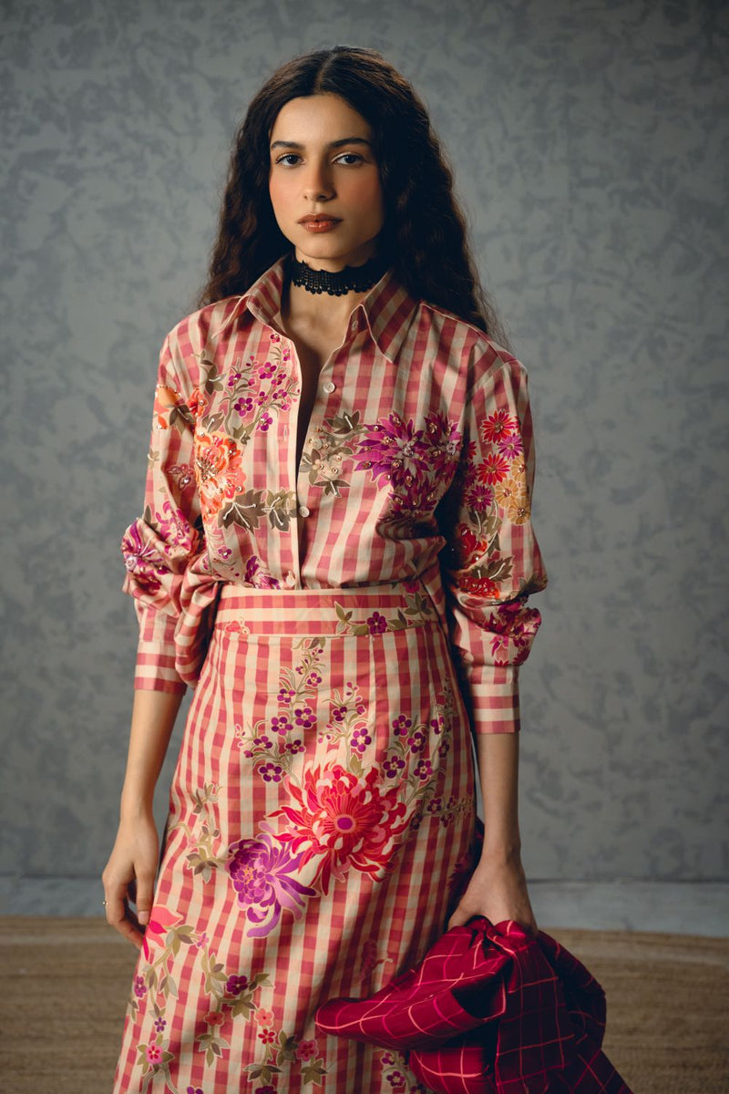 KANSO SHIRT SET satin by Paulmi & Harsh in pink color for women Worldwide