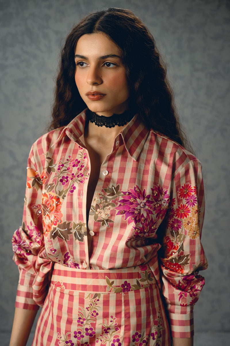 KANSO SHIRT SET satin by Paulmi & Harsh in pink color for women Worldwide