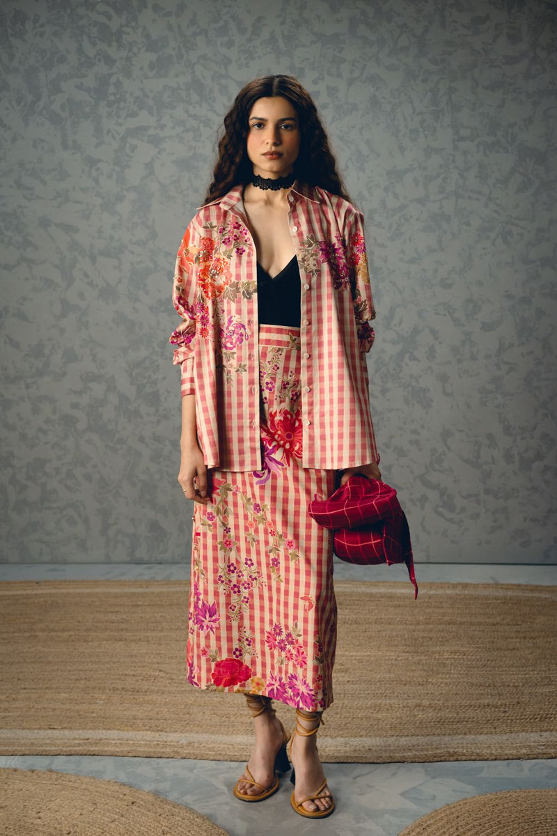 KANSO SHIRT SET satin by Paulmi & Harsh in pink color for women Worldwide