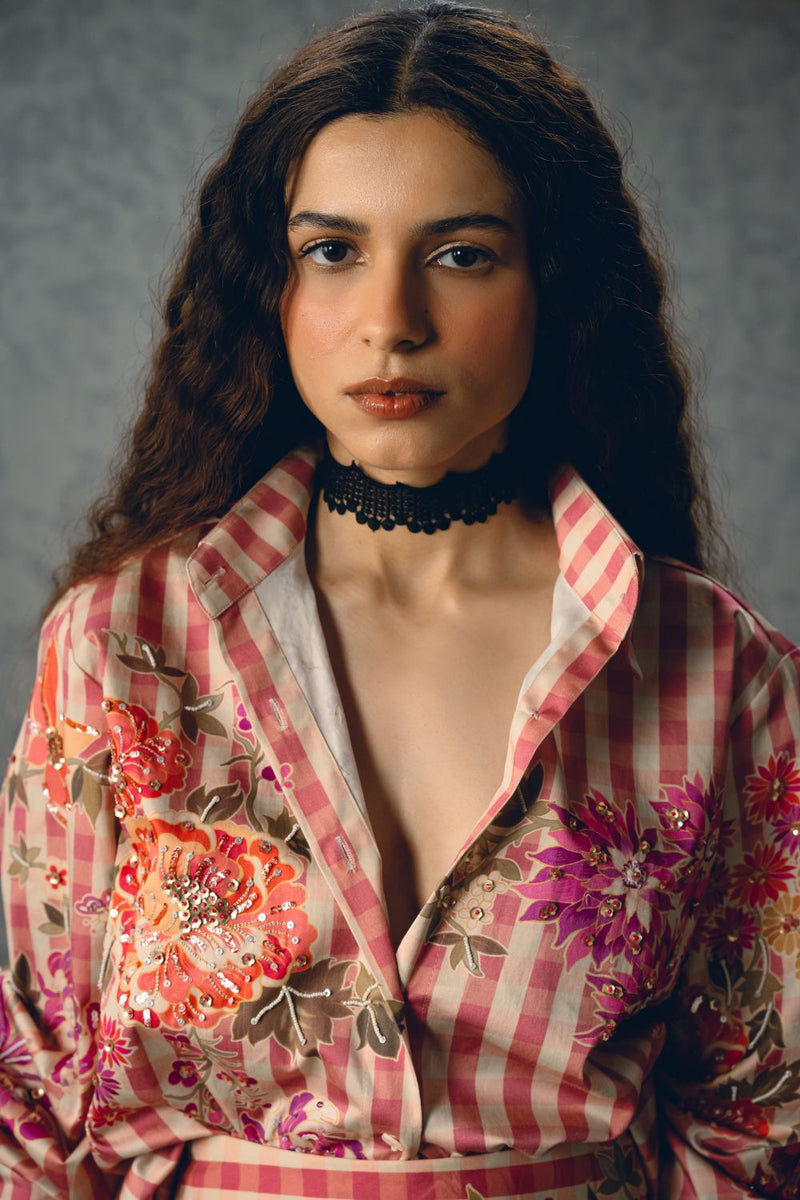 KANSO SHIRT SET satin by Paulmi & Harsh in pink color for women Worldwide