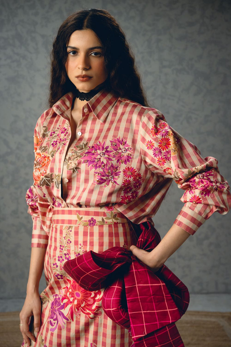 KANSO SHIRT SET satin by Paulmi & Harsh in pink color for women Worldwide