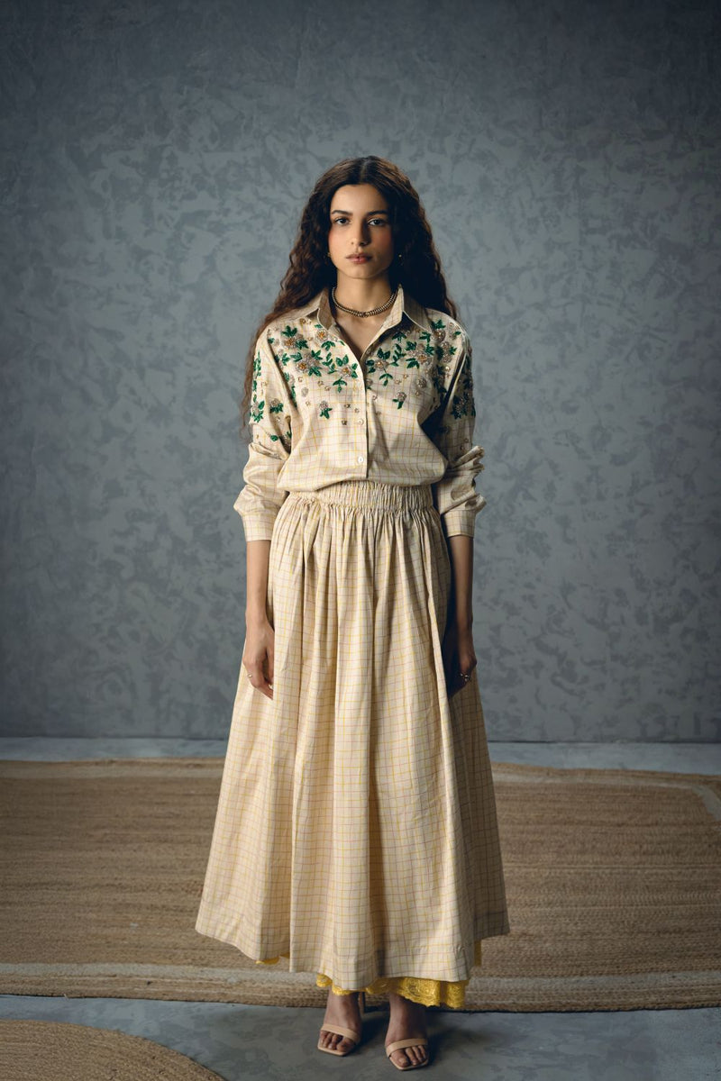 NINA SKIRT SET satin by Paulmi & Harsh in ivory color for women Worldwide